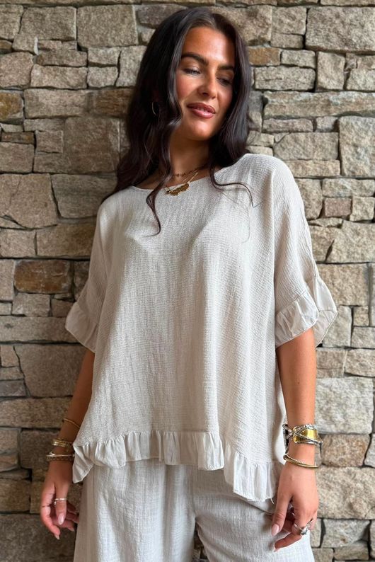 Frame Hopsack Frill Box Top Washed Stone